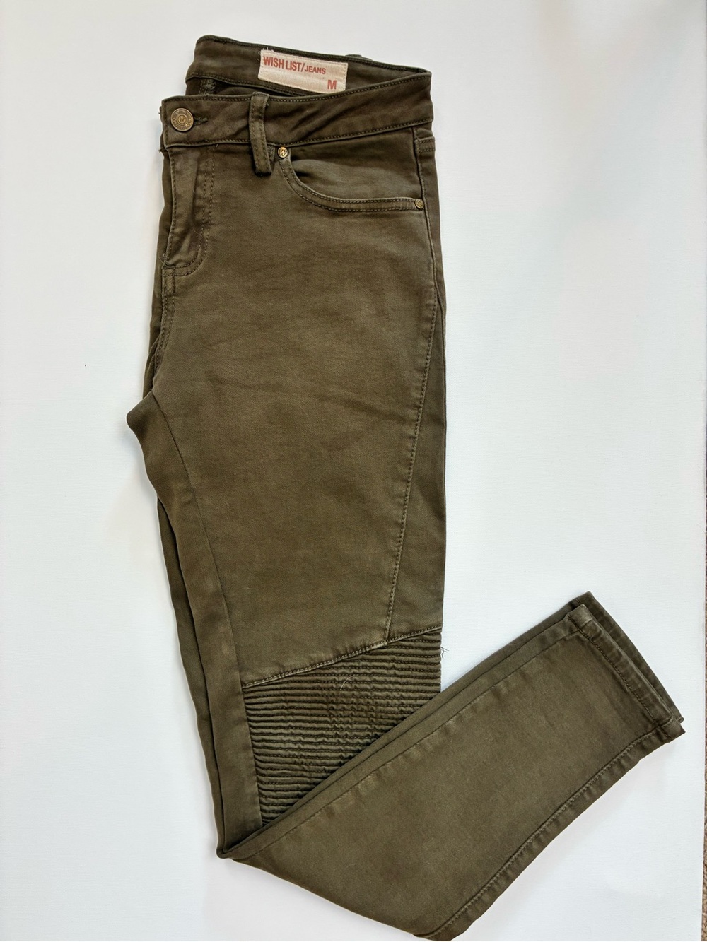 Olive Green Moto-Style Jeans w/ cool zippers unisex